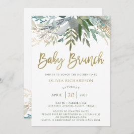 BabyBrunch des Chic-Laub-| mit Imitat-Goldskript Einladung