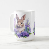 Babybunny mit violetten Blumen 15 oz Tasse (Vorderseite Links)
