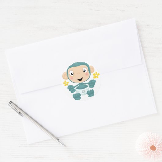 Babychimp mit Blume Runder Aufkleber (Umschlag)