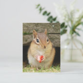 Babychipmunk mit Erdbeere Postkarte (Stehend Vorderseite)