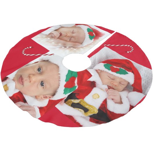 Babycreme-Candy Cane Ihre Fotos Polyester Weihnachtsbaumdecke (Schrägansicht)