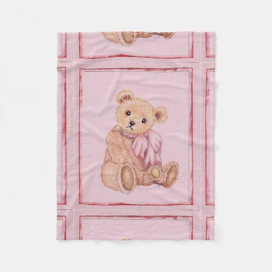 Babydecke, Teddybär, Rosa Fleecedecke (Vorderseite)