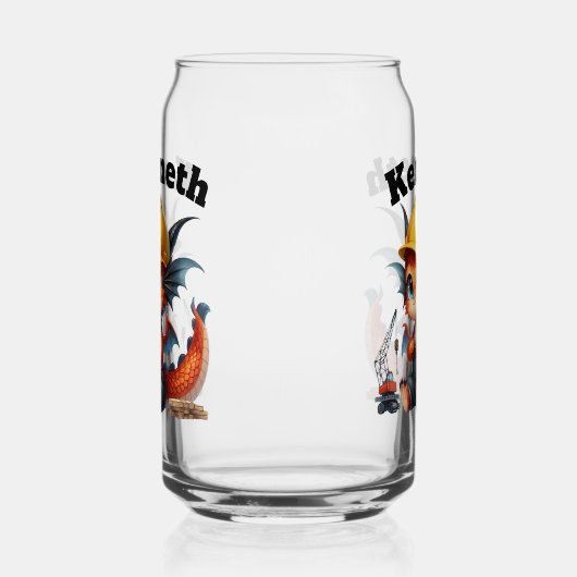 Babydrache in einem harten Hut baut einen Turm Dosenglas (Rechts)