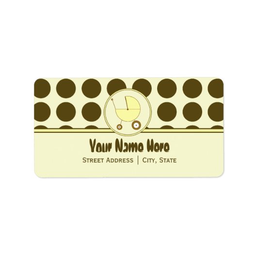 Babyduschadresse - Braun Punkte & Gelb Adressaufkleber (Vorne)