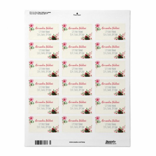 Babyduschadresse Labels Floral Pink Adressaufkleber (Vorne)