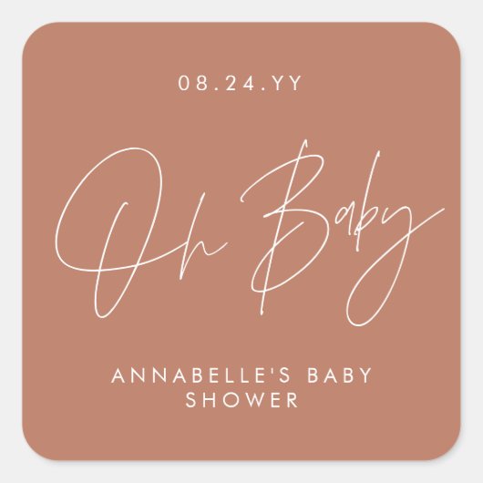 Babyduschanlage, modern terracotta elegant quadratischer aufkleber (Vorderseite)