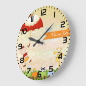 Babyduschbahn mit Tieren und Regenschirm Große Wanduhr (Winkel)