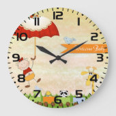 Babyduschbahn mit Tieren und Regenschirm Große Wanduhr (Vorderseite)