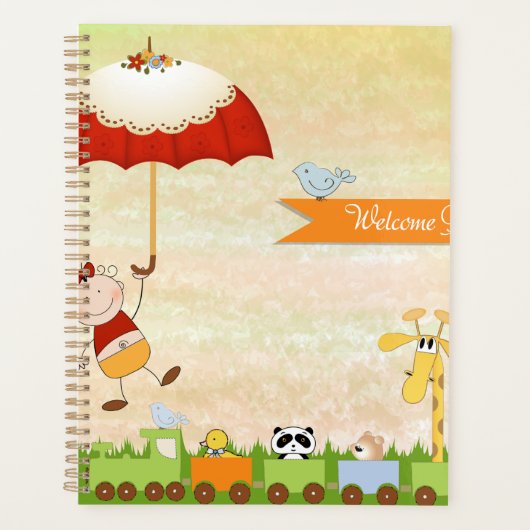 Babyduschbahn mit Tieren und Regenschirm Planer (Vorderseite)