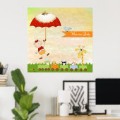 Babyduschbahn mit Tieren und Regenschirm Poster (Heimbüro)