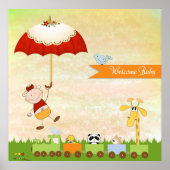 Babyduschbahn mit Tieren und Regenschirm Poster (Vorne)