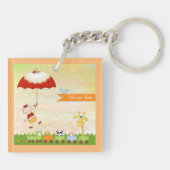 Babyduschbahn mit Tieren und Regenschirm Schlüsselanhänger (Rückseite)