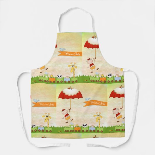 Babyduschbahn mit Tieren und Regenschirm Schürze (Vorderseite)