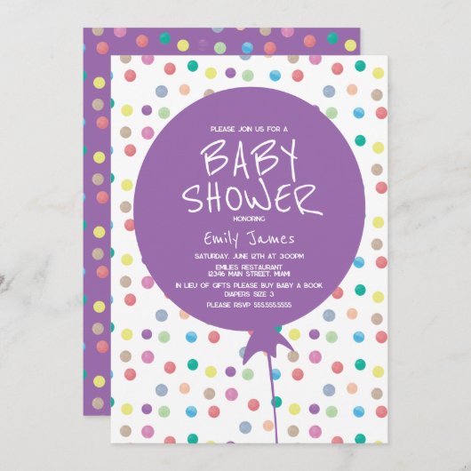 Babyduschballon Wasserfarbe Farbige Punkte Einladung (Vorne/Hinten)