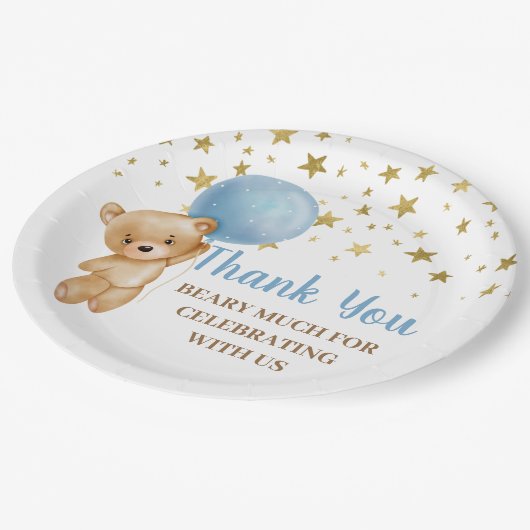 Babyduschbärenplatte Pappteller (Schrägansicht)