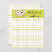 Babyduschberatungskarte "Pink Green Owl" (Vorne/Hinten)