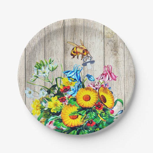 Babyduschbienen Rustikaler Schnuller Pappteller (Vorderseite)