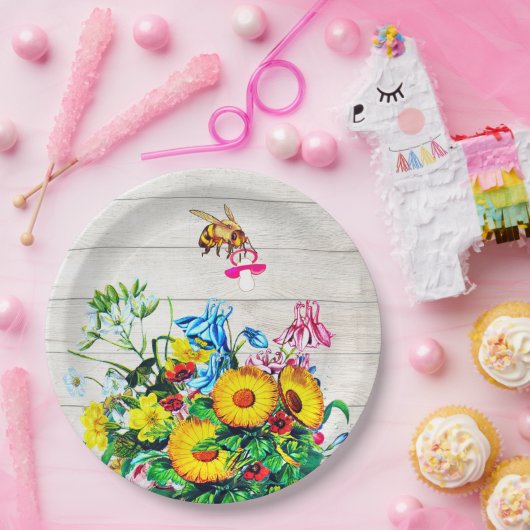 Babyduschbienen Rustikaler Schnuller Pappteller (Party)