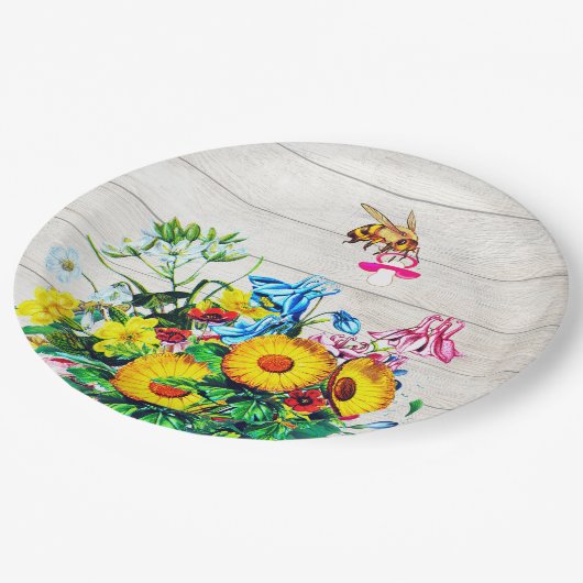 Babyduschbienen Rustikaler Schnuller Pappteller (Schrägansicht)