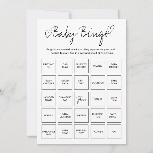 Babyduschbingokarte, einzigartige, vorgefüllte Bab Einladung (Vorderseite)