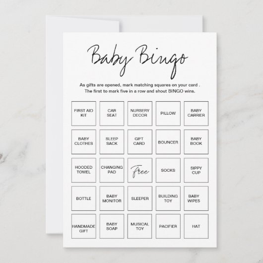 Babyduschbingokarte, einzigartige, vorgefüllte Bab Einladung (Vorderseite)