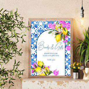 Babyduschbücher und Geschenkschild Blue Tiles Lemo Poster