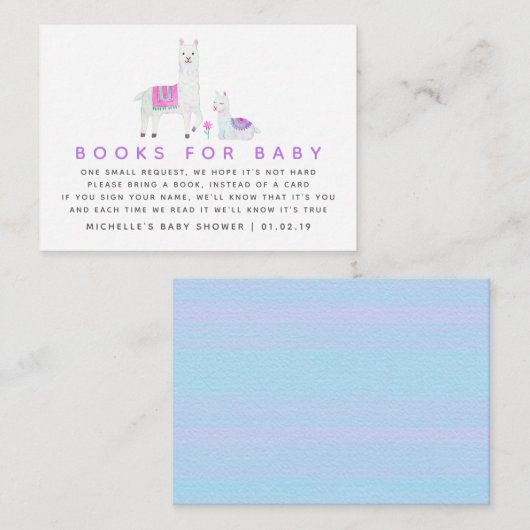 Babyduschbücher zum Thema "Watercolor Llama" Begleitkarte (Vorne/Hinten)