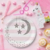 Babyduschdekorationen rosa silberner Glitzer Pappteller (Party)
