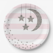 Babyduschdekorationen rosa silberner Glitzer Pappteller (Vorderseite)