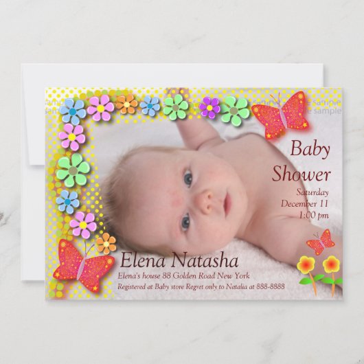 Babydusche 001 Schmetterling Einladung (Vorderseite)
