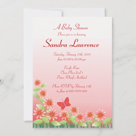 Babydusche 004 Daisy & Butterfly Einladung (Vorderseite)