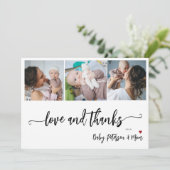 Babydusche 3 Foto Collage elegantes Drehbuch Dankeskarte (Stehend Vorderseite)