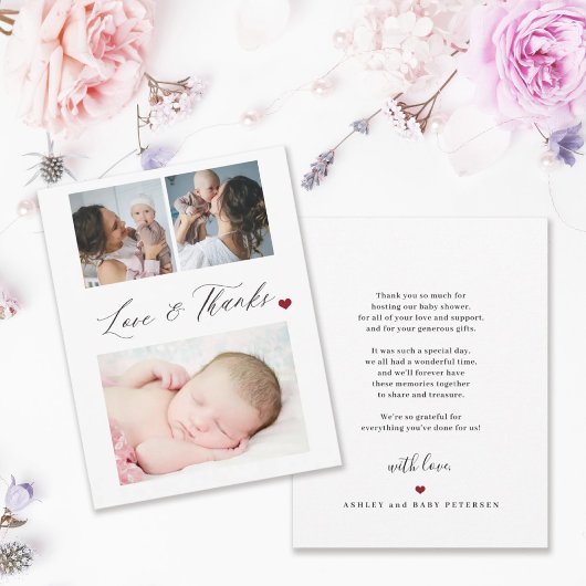 Babydusche 3-Foto-Collage Liebe und Dankeschön-Skr Dankeskarte
