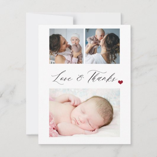 Babydusche 3-Foto-Collage Liebe und Dankeschön-Skr Dankeskarte (Vorderseite)