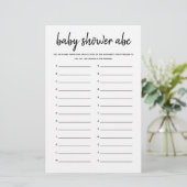 Babydusche ABC Minimalistisch Baby Shower Game (Stehend Vorderseite)