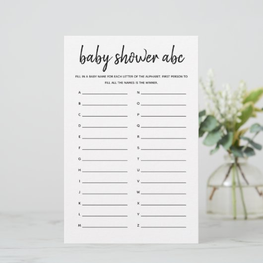 Babydusche ABC Minimalistisch Baby Shower Game (Stehend Vorderseite)