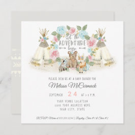 Babydusche Abenteuer Begin Teepee Bear Deer Gray Einladung