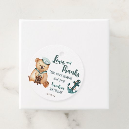 Babydusche Ahoy ist ein Junge Teddy Bär nautisch Geschenkanhänger (Beispiel)