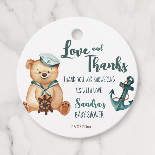 Babydusche Ahoy ist ein Junge Teddy Bär nautisch Geschenkanhänger (Vorderseite)