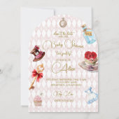 Babydusche Alice im Wunderland Blumenrosa Einladung (Rückseite)