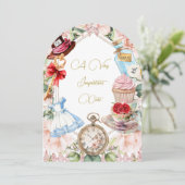 Babydusche Alice im Wunderland Blumenrosa Einladung (Stehend Vorderseite)