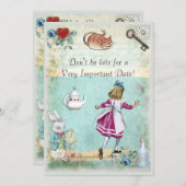 Babydusche Alice im Wunderland nicht zu spät Einladung (Vorne/Hinten)