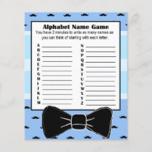 Babydusche Alphabet Name BINGO Game Mustache