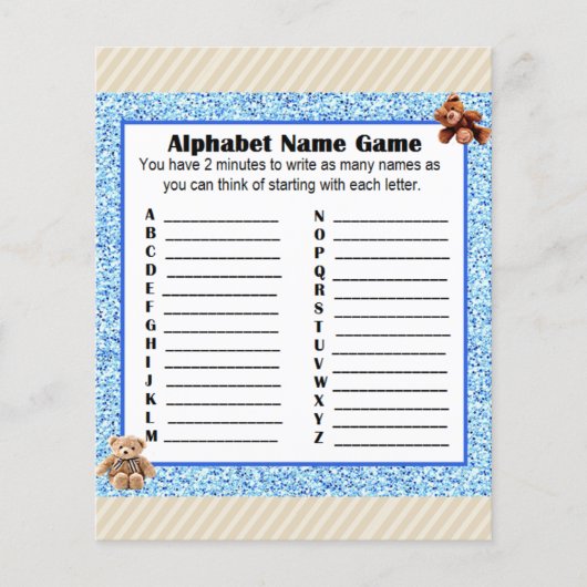 Babydusche Alphabet Name BINGO Game Teddy Bear Flyer (Vorne)