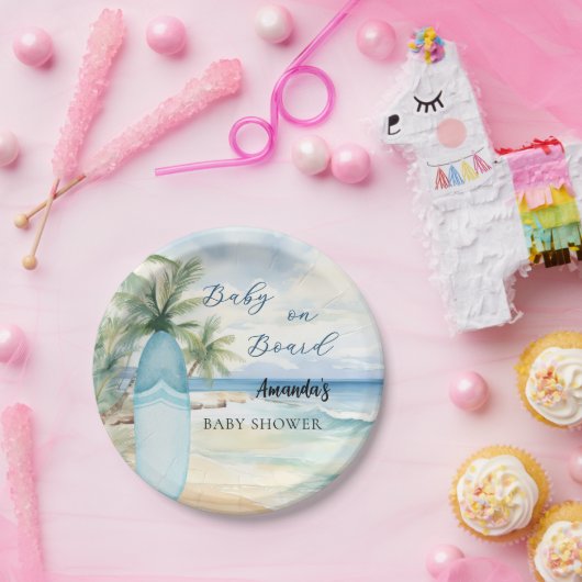 Babydusche an Bord der Surfbretter Pappteller (Party)
