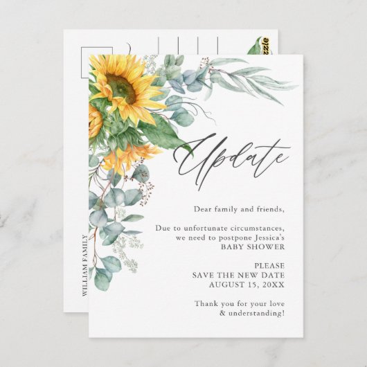 Babydusche Änderung der Pläne Sonnenblume Eukalypt Postkarte (Vorne/Hinten)