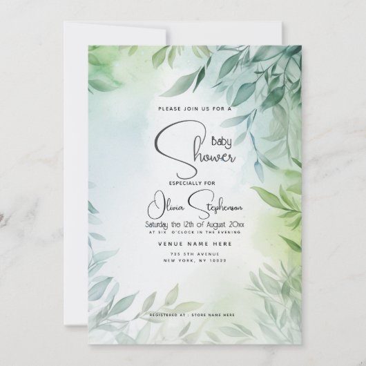 Babydusche - Aquamarin und grün Einladung (Vorderseite)