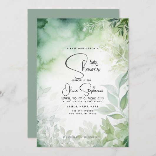 Babydusche - Aquarellgarten QR-Code Einladung (Vorne/Hinten)