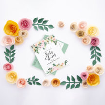 Babydusche Aquarellgrün rosa Blumenschrift