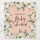 Babydusche Aquarellpfirsich Girl-Blumenschrift Weinetikett (Einzelnes Label)